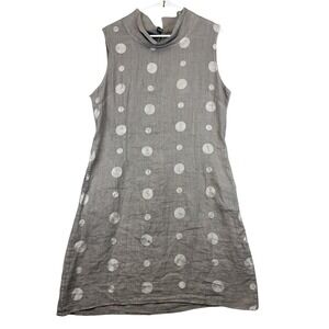 Lina Tomei Dress Womens Large Brown Polka Dot Sleeveless Shift Linen Cowl Neck